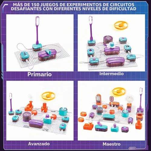 Vista 6 de VATOS Circuito científico para niños, kit de exploración electrónica de bricolaje de 53 piezas con más de 150 proyectos, kit de placa de circuito