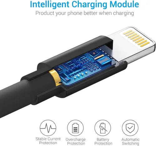 Vista 5 de Cable Lightning certificado – Cargador Nikolable para iPhone, paquete de 3 unidades de 6 pies de iluminación a USB A, cable de carga compatible