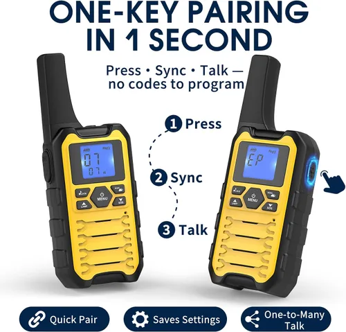 Vista 4 de Wishouse Walkie Talkies K15 de largo alcance para adultos, radios recargables bidireccionales, paquete de 2 unidades, 2 W FRS, 22 canales, USB-C