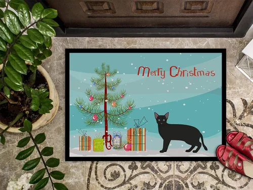 Vista 3 de Caroline's Treasures CK4697JMAT - Tapete ruso blanco y negro #1 con diseño de gato feliz Navidad, 24 x 36 pulgadas, tapete para puerta delantera