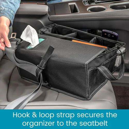 Vista 7 de High Road SeatStash - Organizador de asiento delantero para automóvil para conductor y almacenamiento de oficina con porta pañuelos y compartimentos