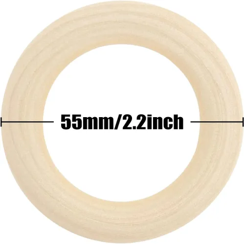 Vista 4 de 10 piezas de anillos de madera natural para manualidades, anillos de madera sin terminar para macramé, conectores de madera para colgantes