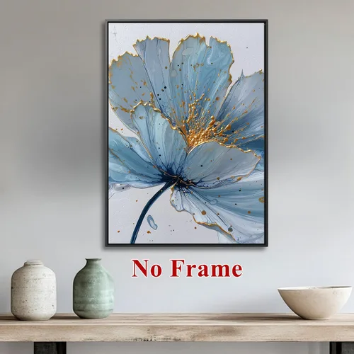 Vista 3 de Pintura botánica azul, estética, imágenes botánicas, elegante póster con estampado floral, arte de pared floral floreciente, cuadro de flores azules