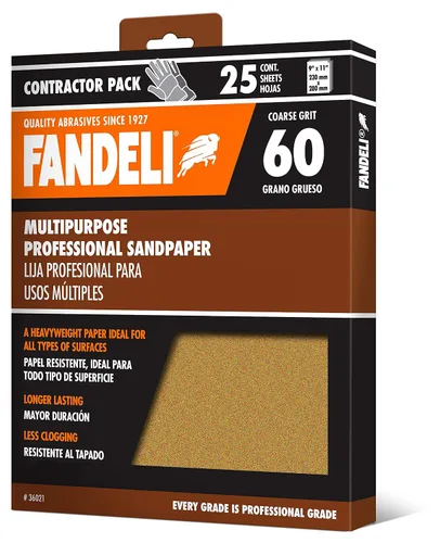 Vista 2 de Fandeli 36021 Hojas de papel de lija multiusos de grano 060, marrón, 9 x 11 pulgadas, 25 hojas
