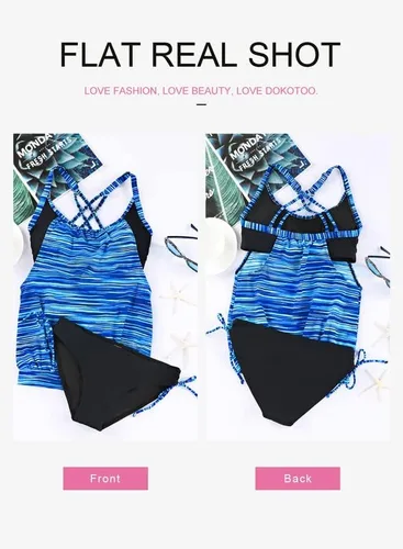 Vista 3 de Dokotoo Conjunto de tankini con estampado de rayas de moda para mujer 2024 (S-3XL)
