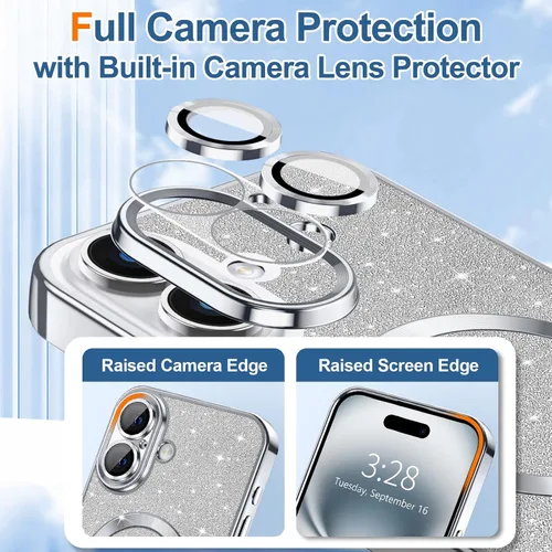 Vista 30 de Hython para iPhone 12 Funda con chispas brillantes, fundas transparentes magnéticas con protector de lente de cámara [Compatible con MagSafe]