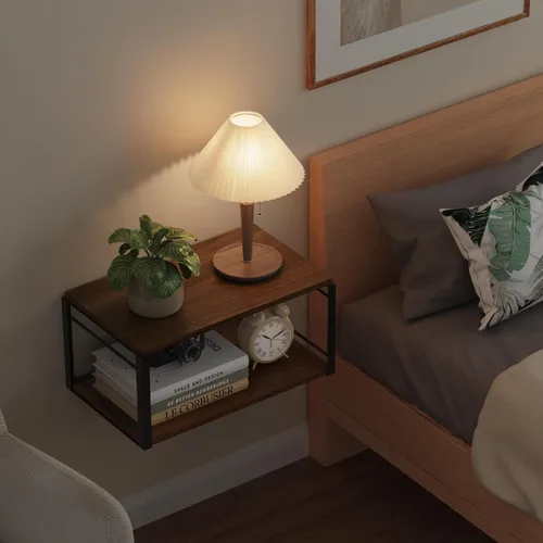 Vista 7 de Mesita de noche flotante, mesita de noche de madera, mesita de noche flotante para dormitorio, sala de estar, baño, cocina, oficina (negro)