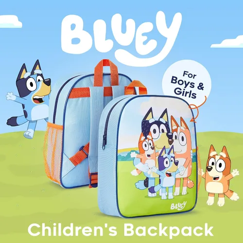 Vista 2 de Bluey Mochila, mochila para niños con interior espacioso, bolsillos laterales de malla, linda mochila para niños y niños pequeños con correas