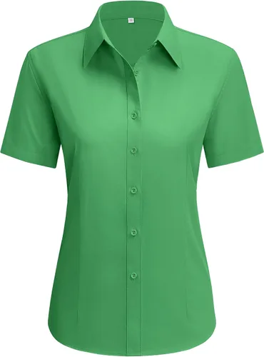 Vista 29 de siliteelon Camisas de vestir para mujer, de manga corta, de algodón, camisa con botones abajo, camisa básica con botones arriba, camisas con cuello