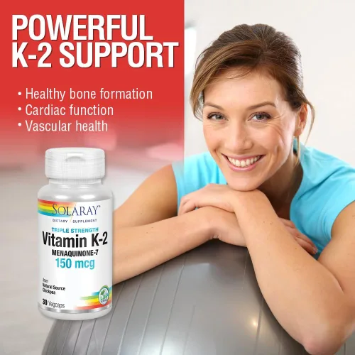 Vista 5 de Solaray Vitamina K-2 de triple fuerza como MK-7 150 mcg - Suplemento de vitamina K2 MK7 para apoyo a la salud ósea, Vit K2 puro como menaquinona