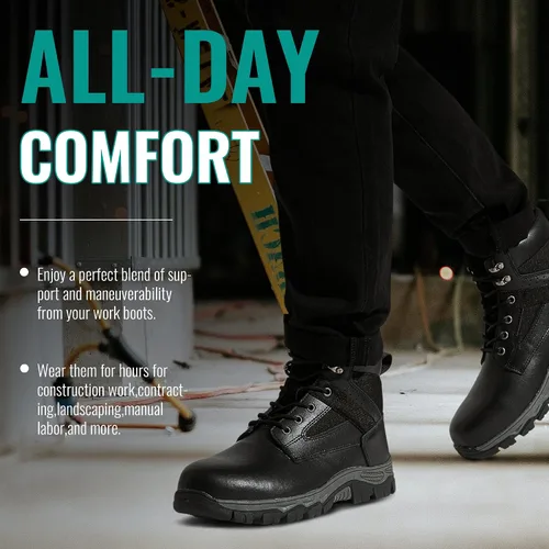 Vista 5 de Jousen Botas de acero con punta para hombre, impermeables, de combate, tácticas, militares, aisladas, botas de trabajo para hombres