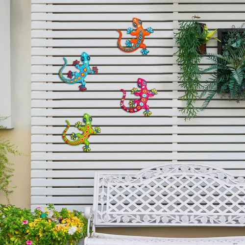 Vista 5 de Decoración de pared de Gecko de metal, decoración colgante de lagartos al aire libre para jardín, patio, valla, patio, balcón, regalo para mamá