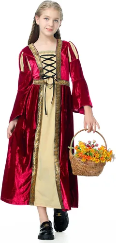 Vista 5 de yolsun Vestido medieval para niñas, disfraz de princesa renacentista para Halloween