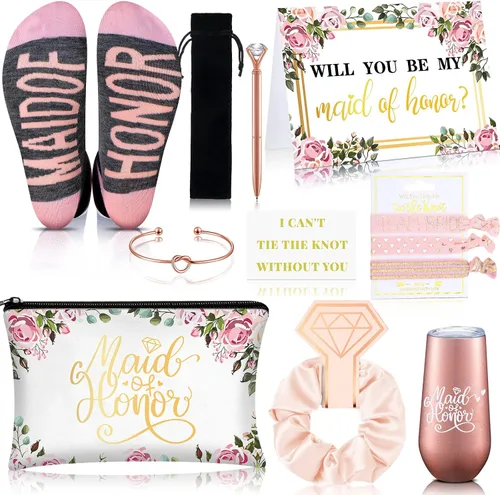Vista 10 de Yexiya Juego de 13 piezas de regalo de caja de propuesta de dama de honor, regalo con texto en inglés "Will You Be My Maid of Honor", de acero
