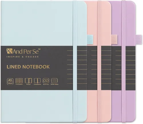 Vista 78 de ⩓ Per Se Cuaderno de Diario con Líneas (3 Paquetes), 160 Páginas Papel Grueso 100GSM, A5 Tapa Dura Cuadernos con Rayas Universitarias para Escribir