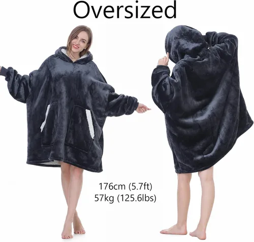 Vista 2 de Kipswiza Manta Ponible con Capucha para Mujeres y Hombres, Sudadera de Mantas con Capucha de Sherpa Suave y Acogedora Extragrande como Regalos