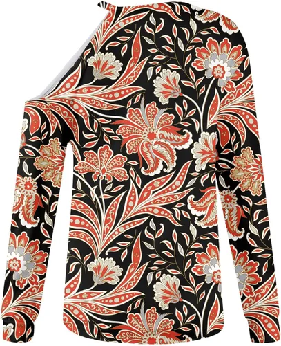 Vista 4 de Lindas camisetas de verano para mujer, con hombros descubiertos, estilo casual, holgada, de manga corta estampada