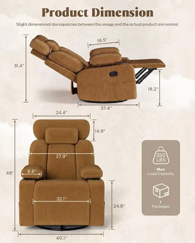 Vista 2 de Silla mecedora para guardería con reposabrazos ajustable, reposacabezas Marrón