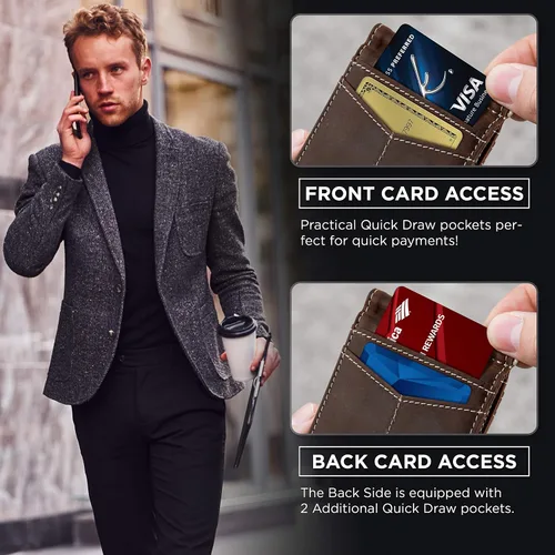 Vista 22 de SERMAN BRANDS RFID Blocking Wallet Slim Bifold - Genuine Leather Minimalist Front Pocket Wallets for Men with Money Clip Gift