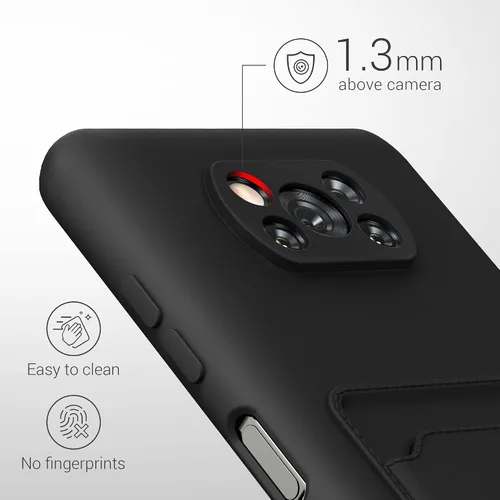 Vista 3 de kwmobile Funda compatible con Xiaomi Poco X3 NFC/Poco X3 Pro - Funda de TPU con tarjetero de crédito - Negro mate