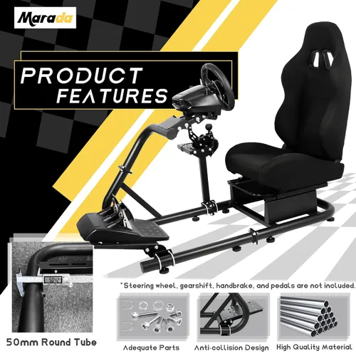 Vista 2 de Marada Simulator Racing Wheel Stand (Cockpit 56) Adjustable Fit for Logitech G25 G27 G29 G920 Thrustmaster T80 T150 Fanatec with Black Racing Seat