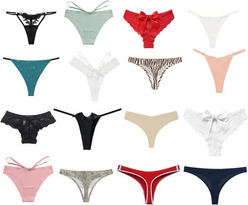 Vista 5 de Paquete variado de ropa interior para mujer, tipo de tangas con espalda en T, calzoncillos de encaje, bikinis variados