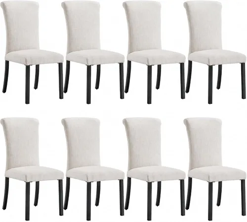 Vista 23 de Asday Upholstered Dining Chairs Set of 2, High Back Fabric Chairs, Beige Linen Fabric, High Back, Black Metal Legs