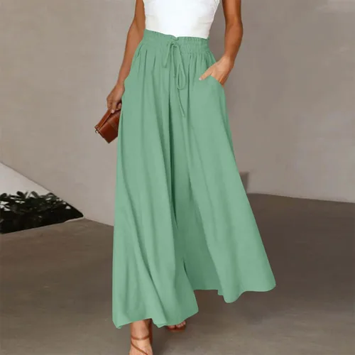 Vista 2 de Women High Waist Casual Wide Leg Long Palazzo Pants Loose Flowy Drawstring High Waist Palazzo Lounge Trousers