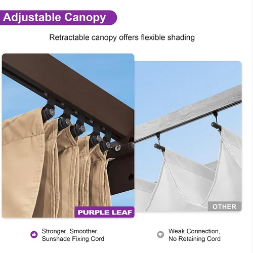 Vista 4 de PURPLE LEAF Pérgola de 10 x 12 pies con toldo retráctil, pérgola cuadrada de bronce de aluminio para patio al aire libre, junto a la piscina, beige
