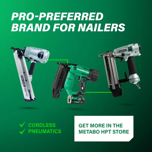 Vista 12 de Metabo HPT Clavadora Pro Brad, clavadora neumática de acabado profesional preferida por profesionales para trabajos de molduras, construcción