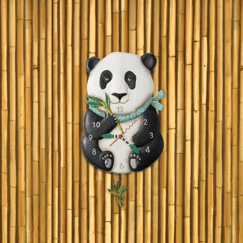 Vista 4 de Enesco Allen Designs Snuggles The Panda Holding - Reloj de pared con péndulo esculpido de bambú, 12.01 pulgadas, multicolor
