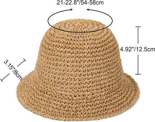 Vista 4 de Sombrero de sol para mujer, hecho a mano, con paja, protección UV, para viajes, verano, playa Caqui