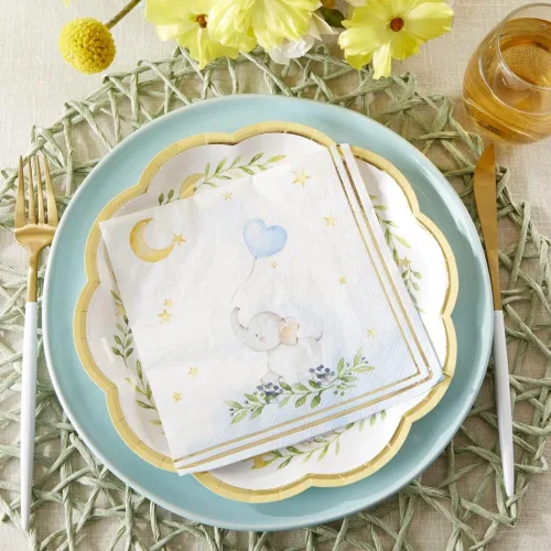 Vista 2 de Kate Aspen Elephant Baby Shower - Servilletas de papel de 2 capas, color azul (juego de 30) Little Peanut, servilletas decorativas gruesas