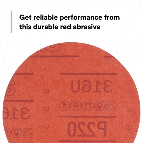 Vista 4 de 3M Hookit - P80D, disco de arena abrasiva, rojo, 6 pulgadas., Grado: P220, Rojo