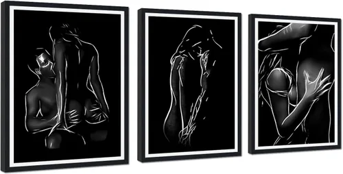 Vista 22 de Novatique 3 piezas de arte de pared sexy en blanco y negro para parejas desnudas, decoración de pared abstracta de amor para mujeres y hombres, arte
