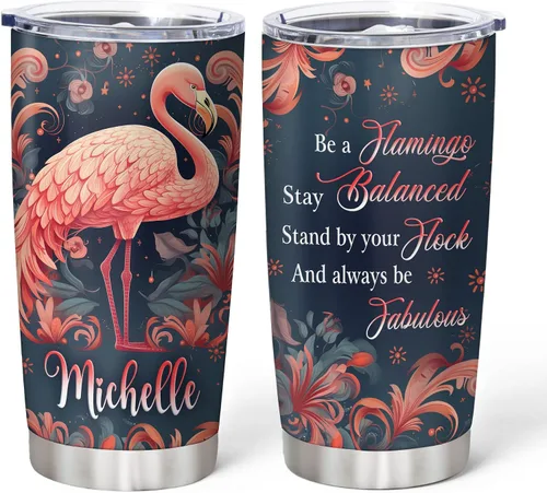 Vista 11 de Hyturtle Regalos personalizados para los amantes de los flamencos, cumpleaños, Navidad, vaso de acero inoxidable con nombre personalizado, 20 onzas