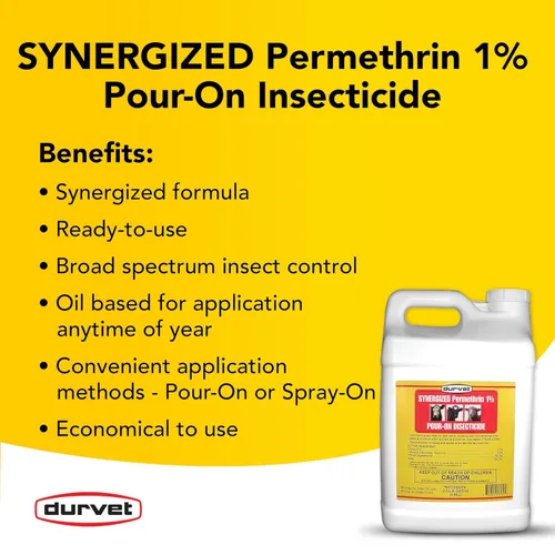 Vista 2 de Durvet Fly 003 – 3705 698346 synergized permetrina 1% pour-on insecticida, 2.5 galones