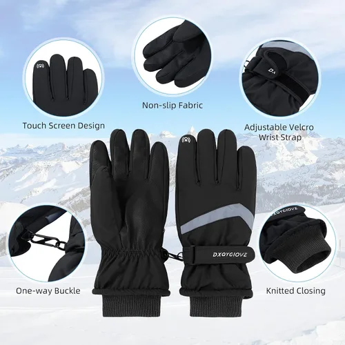 Vista 2 de Guantes de esquí para hombre, guantes de invierno impermeables para pantalla táctil, guantes de nieve cálidos, guantes de snowboard para hombre