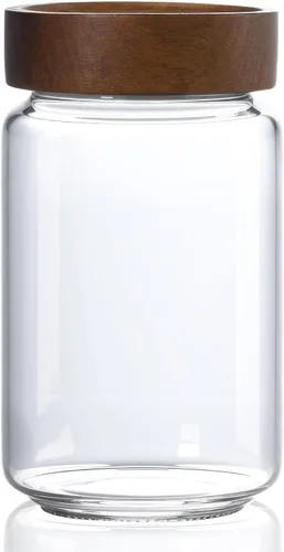 Vista 9 de Tarro de vidrio de 13.5 fl oz/400 ml con tapa de rosca de madera hermética, recipiente de almacenamiento de alimentos transparente apilable pequeño