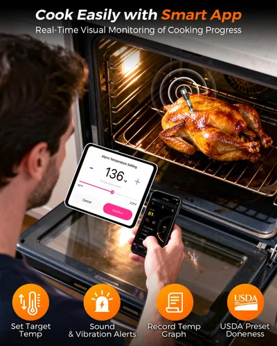 Vista 4 de [Usado] 2025 AI Termómetro de Carne Inalámbrico, Termómetro de Carne Inteligente Bluetooth Digital, ±0.5°F de Alta Precisión, Sonda de Temperatura