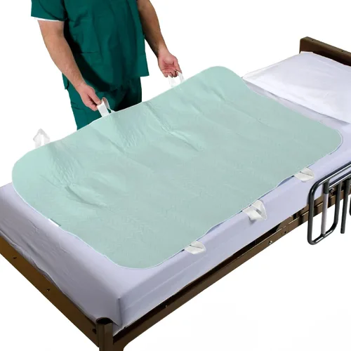 Vista 9 de Patient Aid Almohadilla de cama de posicionamiento con asas de 34 x 36 pulgadas – Protector de cama para colchón de incontinencia reutilizable