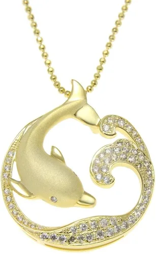 Vista 4 de Plata de Ley Maciza 925amarillo chapado en oro hawaiano de delfín Ocean Wave Slide CZ colgante