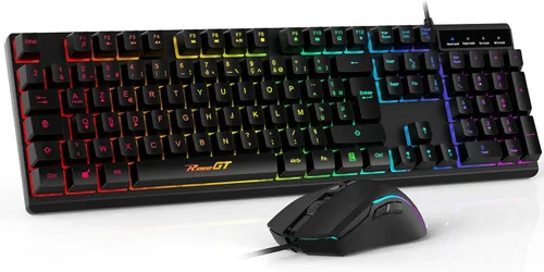 Vista 9 de RaceGT AZERTY - Teclado y mouse para juegos, teclado y mouse con cable, teclado retroiluminado ergonómico, teclado silencioso para PC con teclado