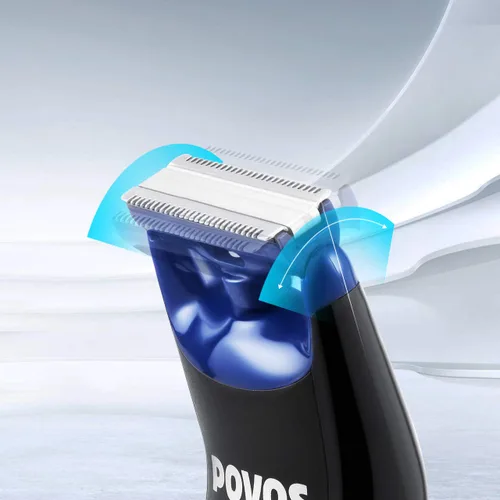 Vista 5 de POVOS Recortadora de barba de una hoja, afeitadora eléctrica bidireccional para depilación facial y corporal, kit de peluquería impermeable
