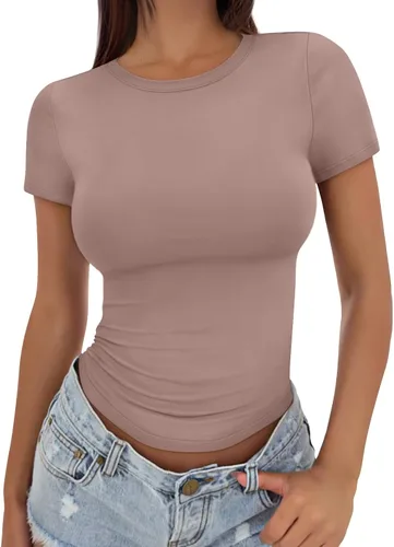 Vista 9 de Trendy Queen - Camisetas básicas para mujer, camisetas de verano, manga corta, ajustadas, linda ropa de entrenamiento para gimnasio