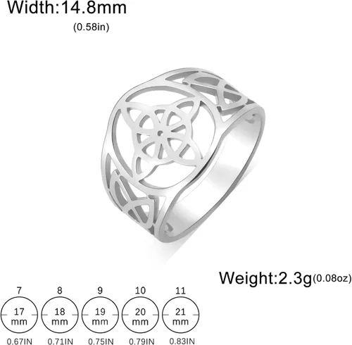 Vista 26 de UNIFT Anillo de nudo de bruja para mujer, acero inoxidable, celta, cuaternario, Wicca, estilo geométrico, anillo de nudo de brujería, amuleto