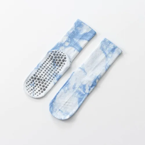 Vista 2 de Calcetines de yoga y pilates con empuñaduras para mujer, antideslizantes, coloridos, teñido anudado, acolchados, calcetines para bailar en barra