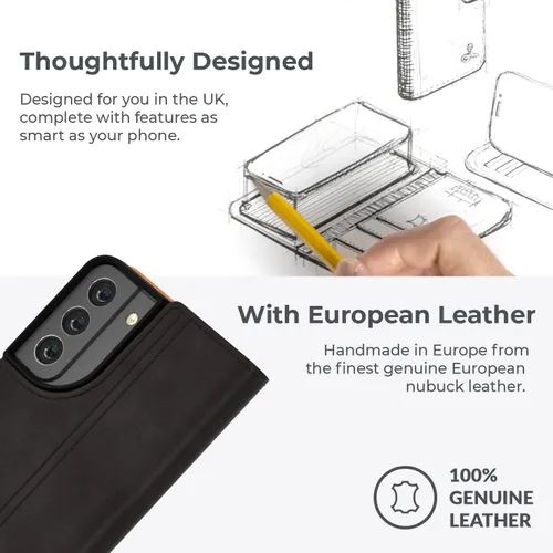 Vista 6 de Snakehive Funda de cuero para Samsung Galaxy S22 Plus Funda de piel auténtica con tarjetero Funda tipo folio con soporte Compatible con Negro