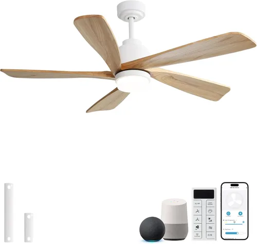 Vista 16 de Sofucor Ventilador de techo con luces y control remoto, ventilador de techo de madera moderno de 52 pulgadas para interiores, casa de campo Negro