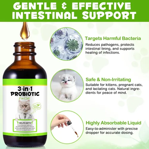Vista 8 de Probióticos para gatos líquidos, probióticos para gatos, suplemento de probióticos 3 en 1 para gatos con enzimas prebióticas y digestivas Apoya
